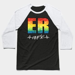 ER Nurse Heartbeat Rainbow Baseball T-Shirt